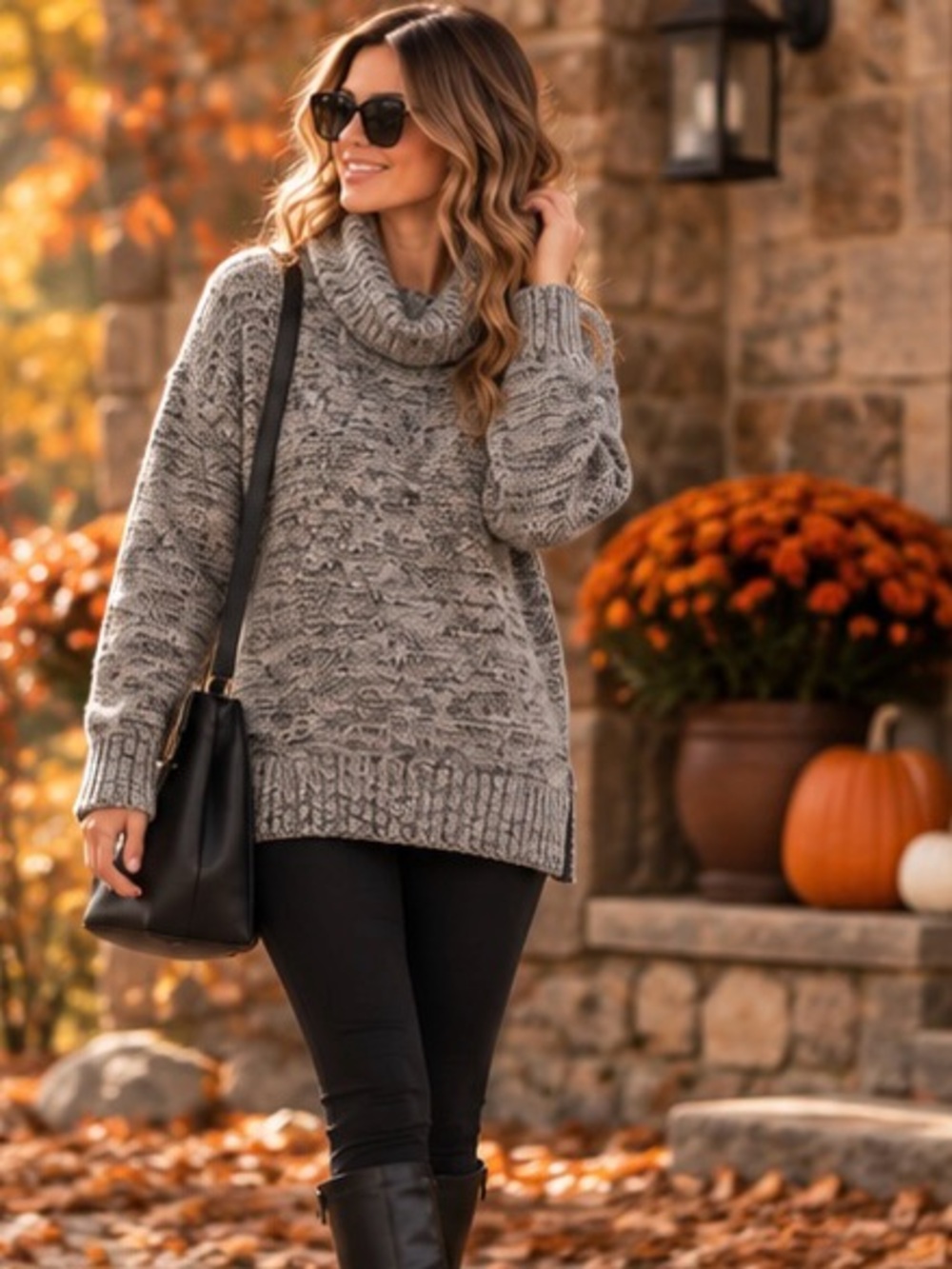 Hilary Radley Cotton Blend Gray Marled Cowl Neck Turtleneck Sweater Size M